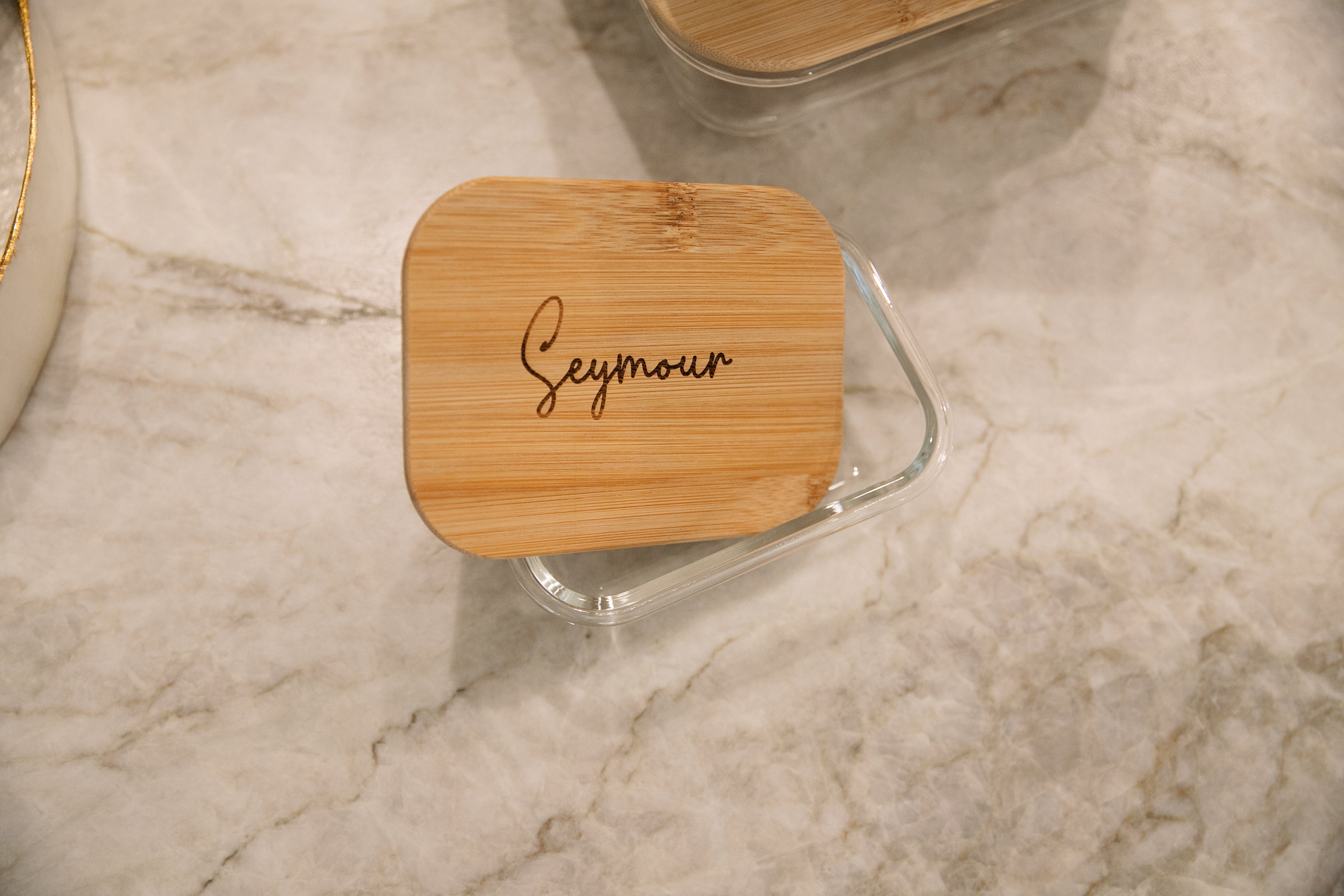 Set of Personalized Glass Containers with Bamboo Lids